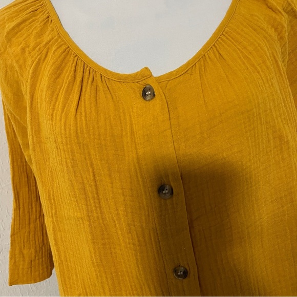 Madewell Women’s Large Gauze Button-Front Raglan Top Mustard Super Soft EUC - Picture 3 of 7